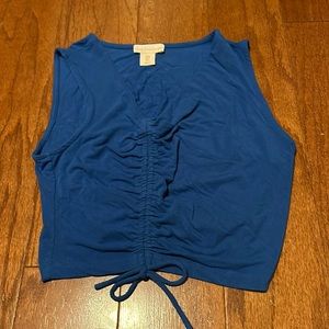 HOUSE OF HARLOW 1960  RUCHED & Cropped blue top